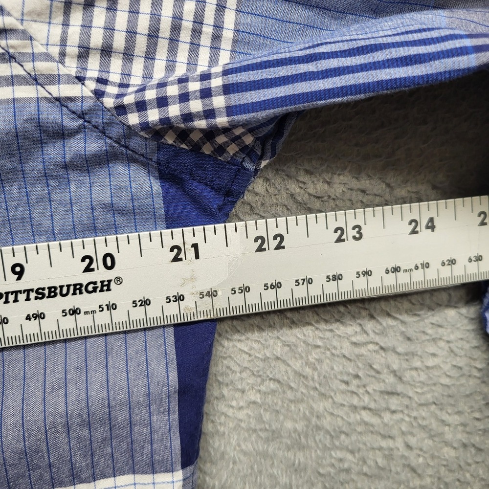 GAP Men Button Up Shirt L Blue Plaid‎ Long Sleeve Slim Stretch - Picture 7 of 9